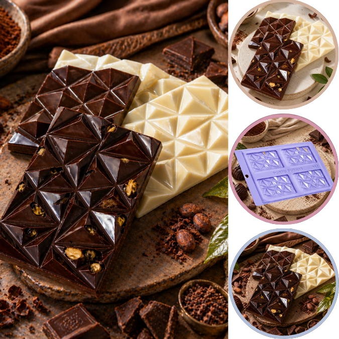 1~10 FORMA TABLETE 3 D BARRA DE CHOCOLATE ACETATO SIMPLES COD P447 PORTO FORMAS (CHOCO)