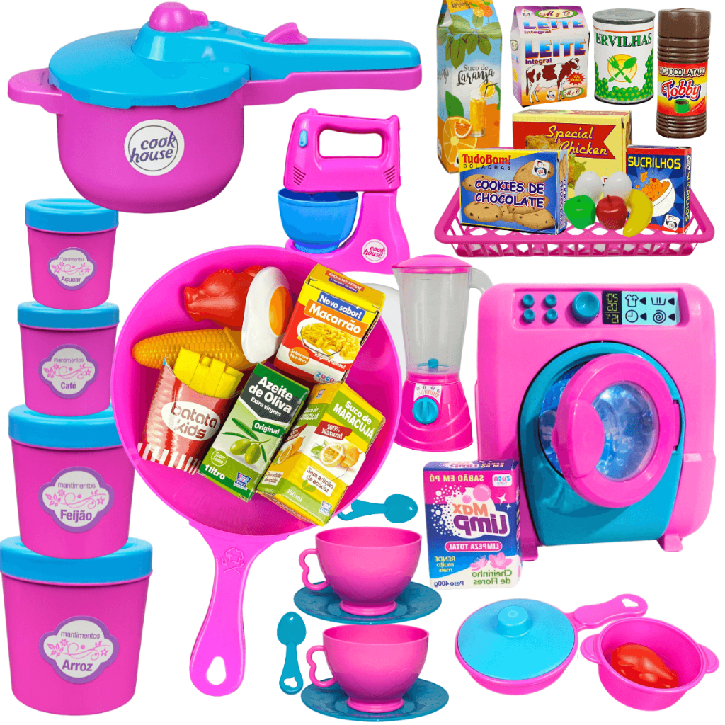 Kit Cozinha Brinquedo Infantil Completo Frigideira Fogão Comidinhas Eletrodomésticos Acessórios