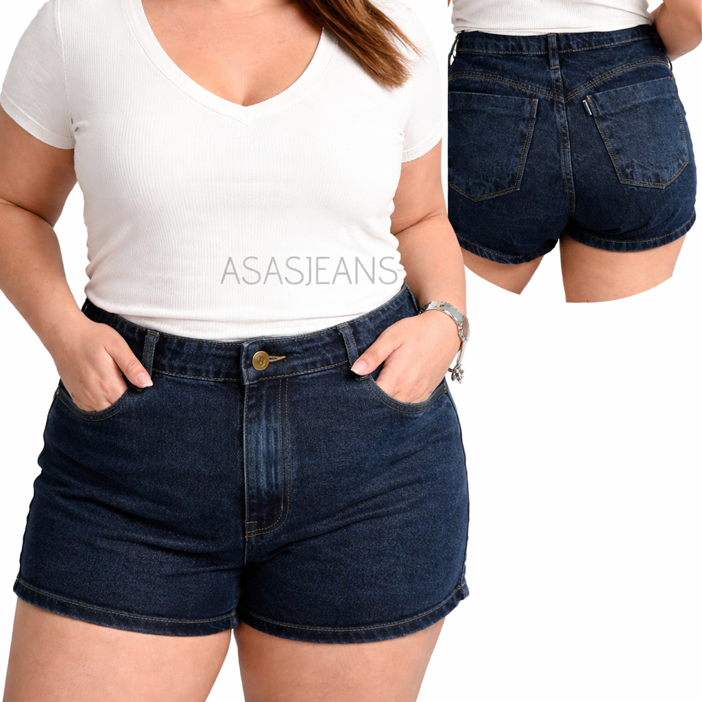 Short Jeans Feminino Bordado 54 ao 36 com Bolso Frontal Sem Lycra — imagem 2 de 2