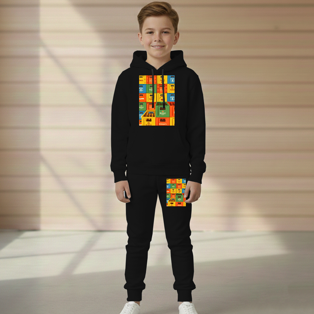 Conjunto Moletom Caixa Cerveja Infantil Blusa Canguru e Calça Flanelado Do Tamanho 2 ao 16