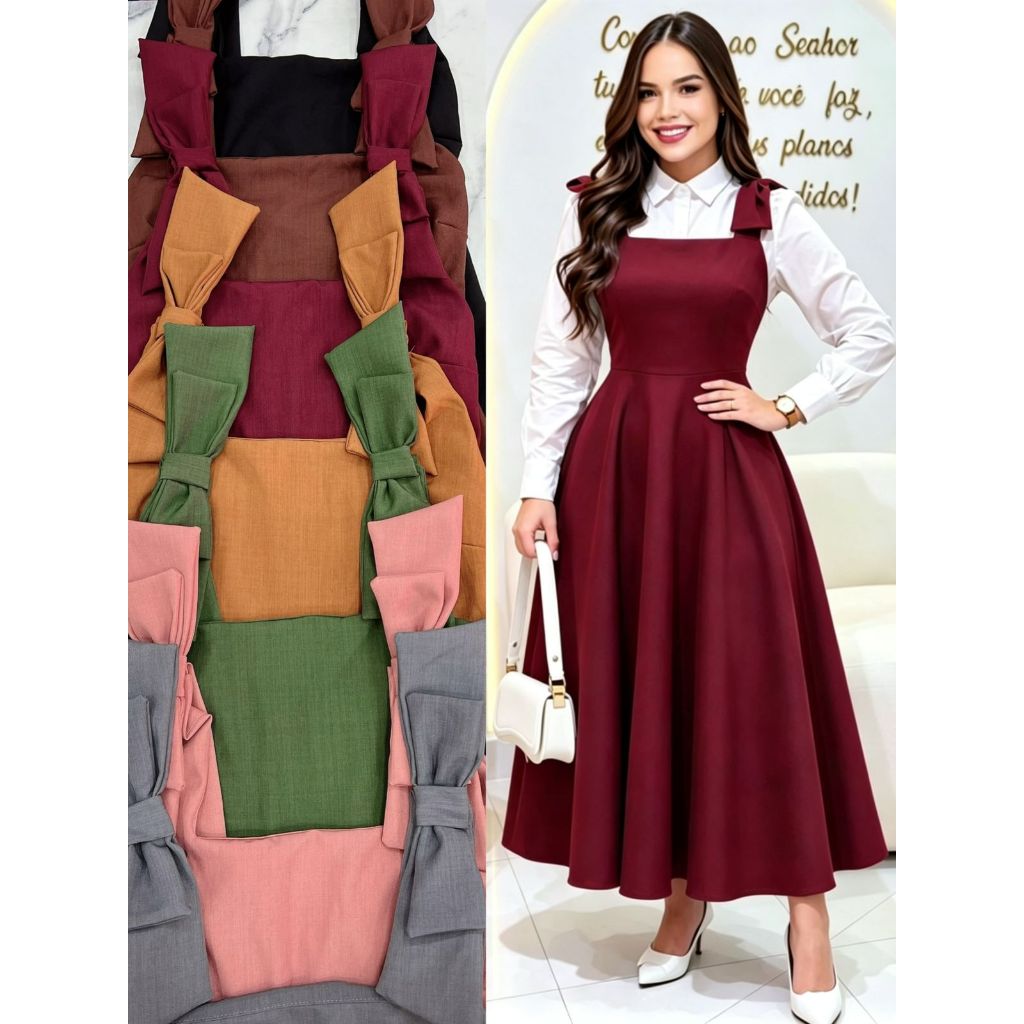 VESTIDO ALFAIATARIA ALÇA LARGA COM LAÇO CÓD 02 MODA EVANGÉLICA ( não acompanha camisa)