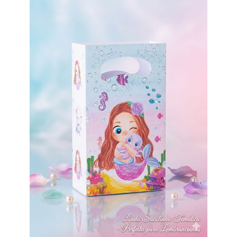 Sacolinhas Personalizadas surpresa tema Sereia mar lilás lembrancinhas festas temáticas