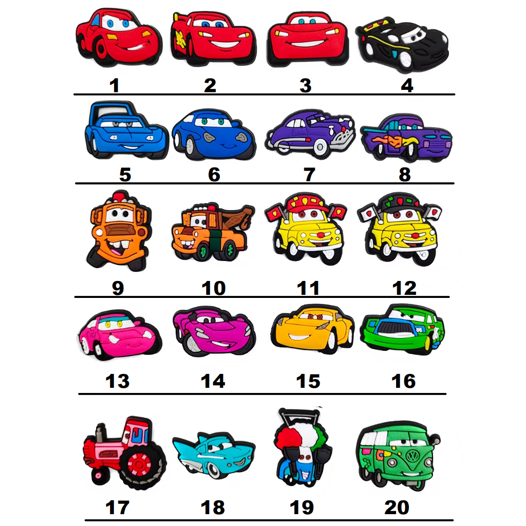 Kit de 5 a 20 Jibbit Carros com 20 Estilos de Decorações Desenho Animado Criança Carros McQueen