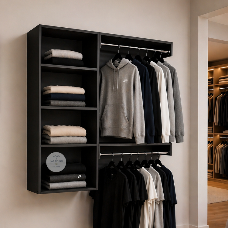 Arara Suspensa De Parede Closet Aberto Com Cabideiro- 67