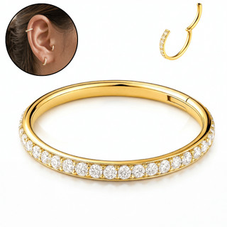 Piercing Titânio Argola Cravejada 6mm Feminino Cartilagem Hélix Anti Alérgico Inox Dourado Prata