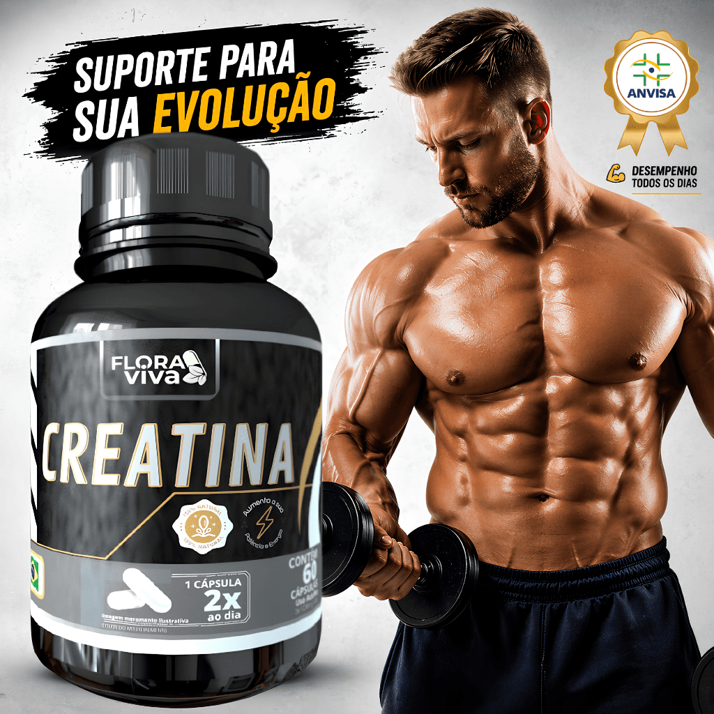 Creatina Cápsulas Academia Força Energia Massa Muscular Desempenho Treino - Flora Viva