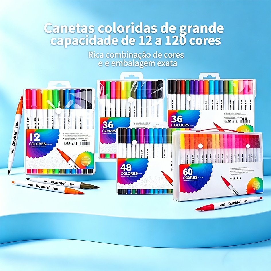 Kit 12/24/36/48/60 2-in-1 Brush Lettering Pen and Fine Tip Dual Pen Coloring Drawing Marker