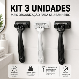 Kit 3 Suporte Para Gillete 3M Sem Furo Parede Adesivo Forte Organizador Banheiro Fácil