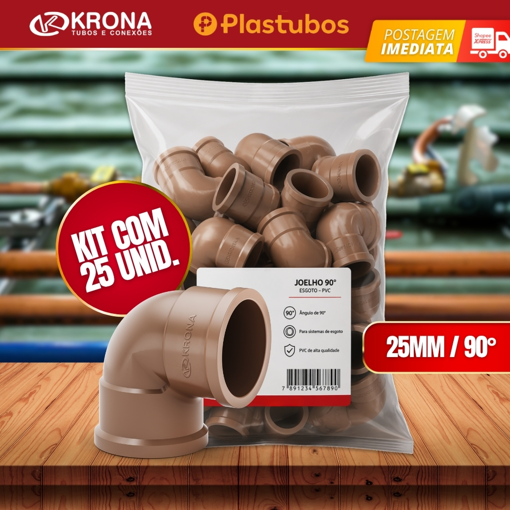 kit joelho cotovelo 25unidades /50pçs/75pçs  90graus 20mm 1/2 soldavel Krona Plastubos