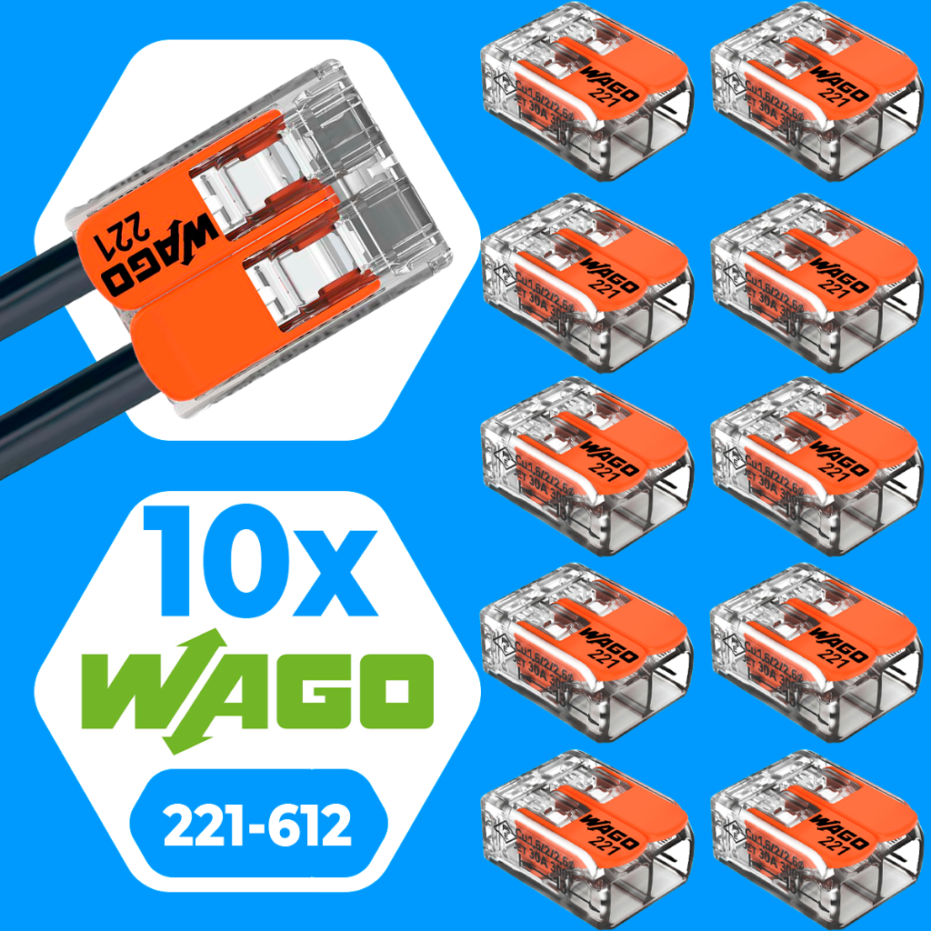 Conector de Fio Elétrico Wago 221-612 Wago Emenda Chuveiro 6mm 41A Conexão Automática Kit 10 Peças