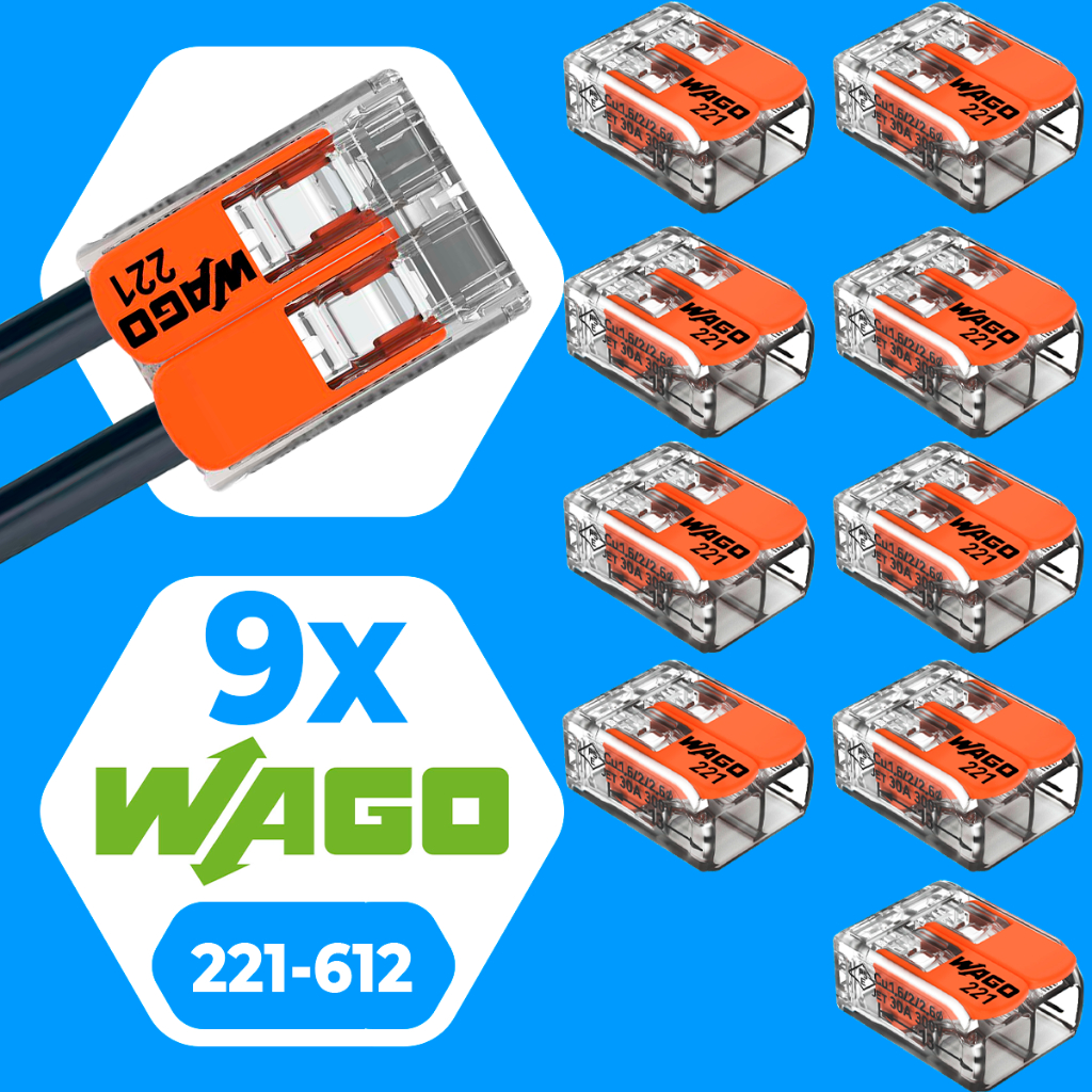 Conector de Fio Elétrico Wago 221-612 Wago Emenda Chuveiro 6mm 41A Conexão Automática Kit 9 Peças