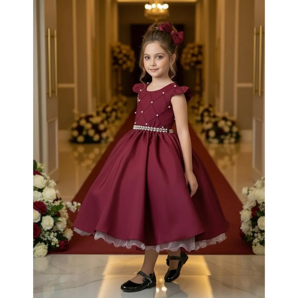 Vestido  Marsala Ysa Kids Francine Apresentação Formatura Daminhas Dama Casamento