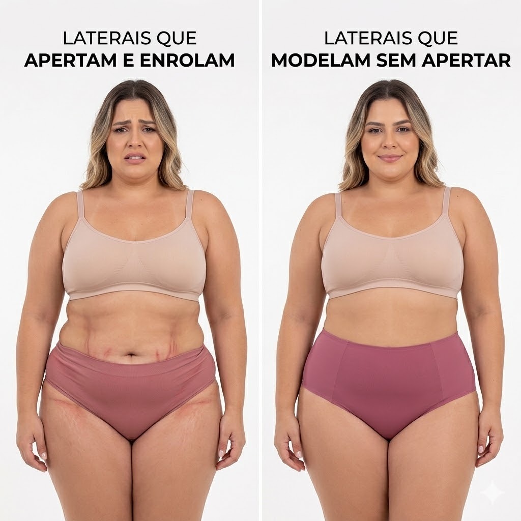 Kit 5 7 10 Calcinha Plus Size Cós Alto - Lateral Larga que Não Enrola e Modela sem Apertar