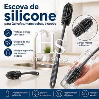Escova de silicone para mamadeira, garrafas em geral, copos e jarras de vidro
