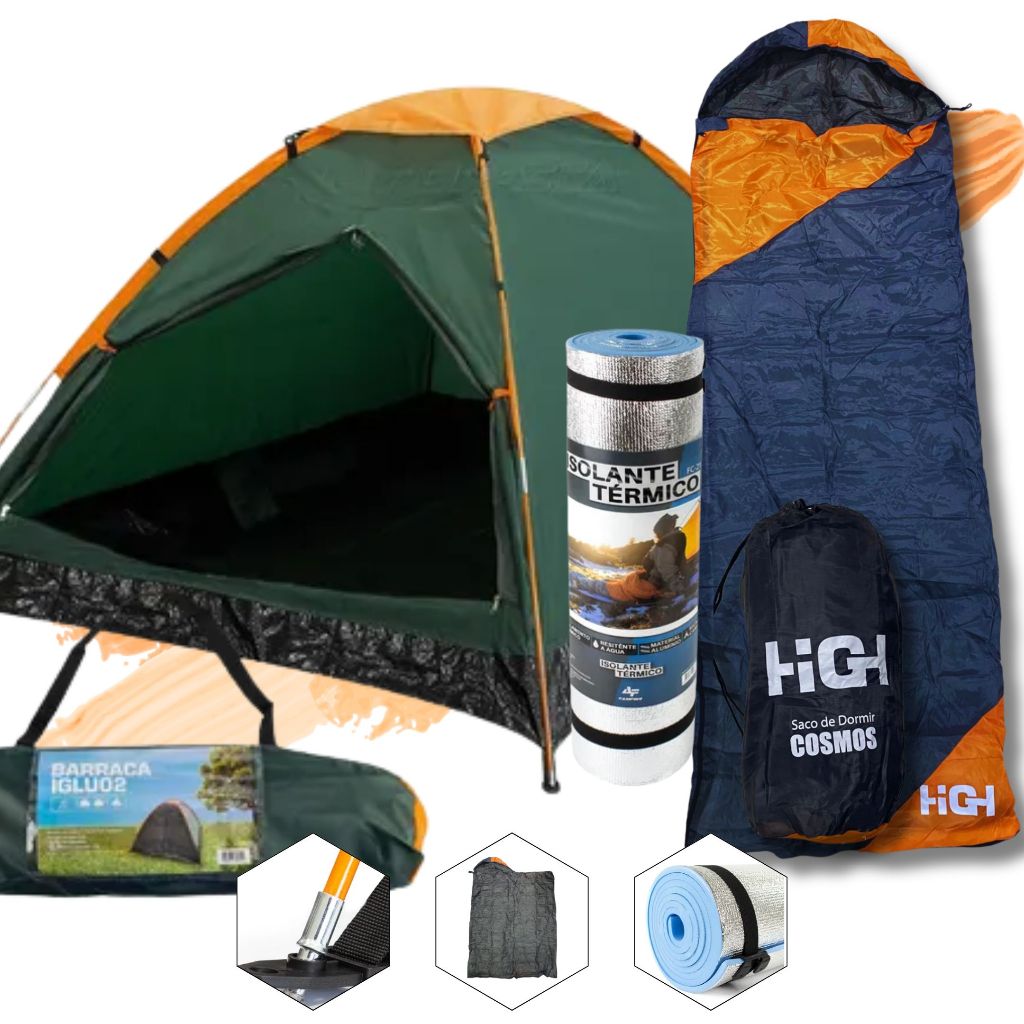 Kit Camping Barraca 2p Saco De Dormir Isolante Térmico 6mm