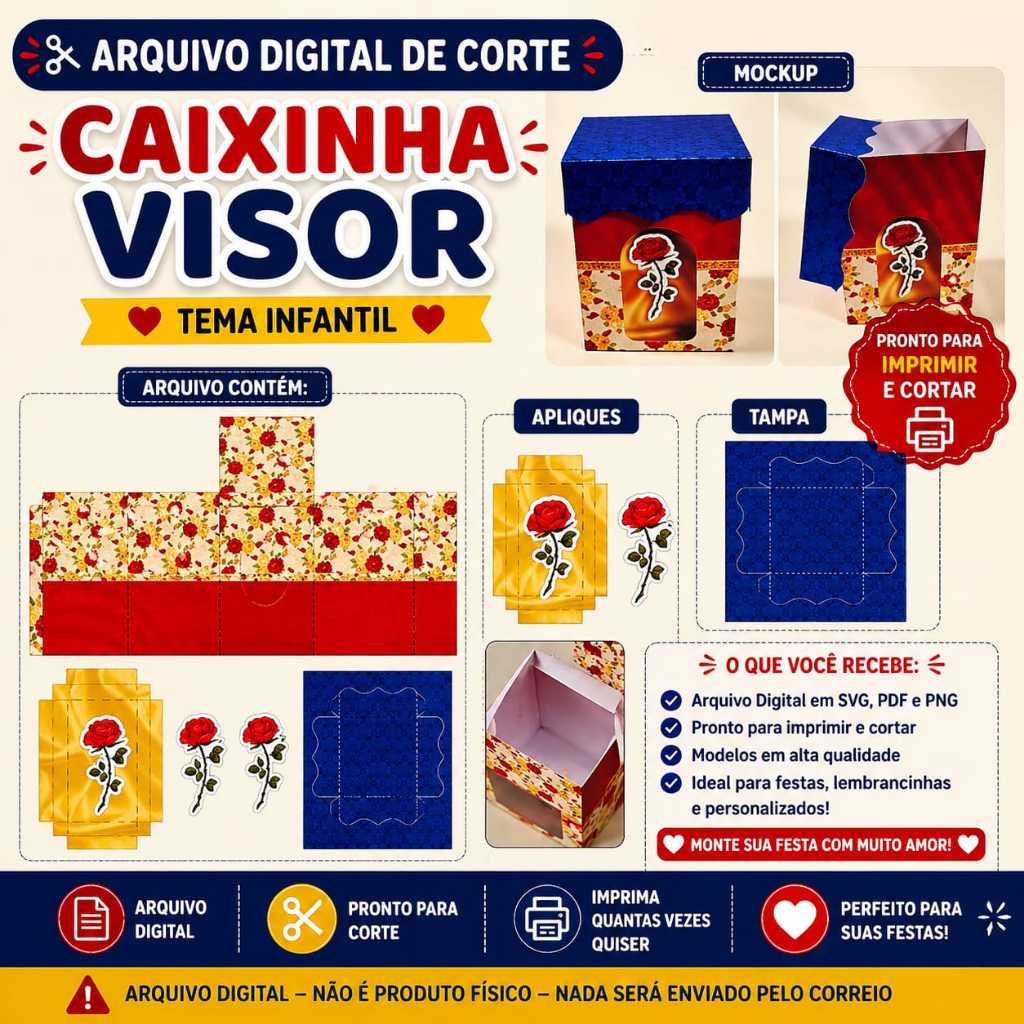 ARQUIVO DE CORTE DIGITAL Bela e a Fera - Molde com Visor - SVG/ PDF/ PNG