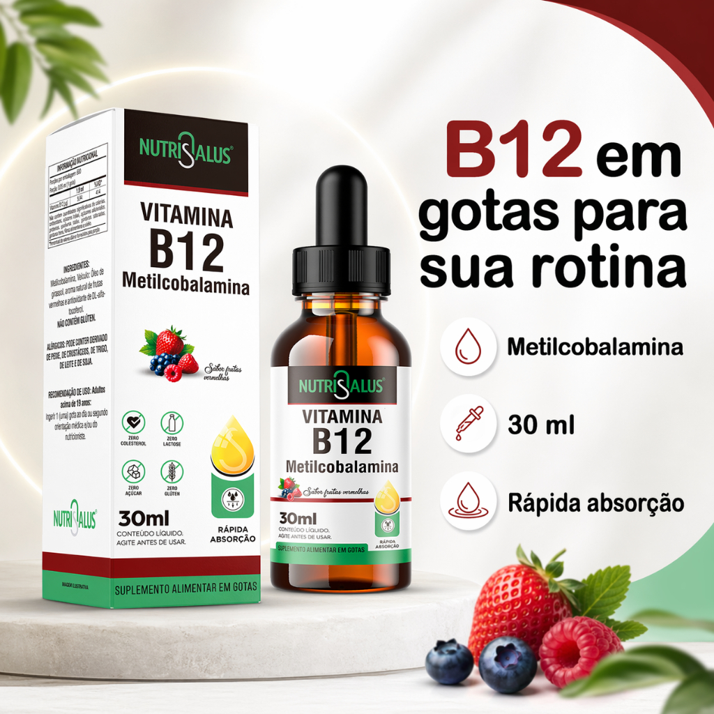 Vitamina B12 Metilcobalamina Sabor Frutas Vermelhas - 30ml - Nutri Salus Suplementos
