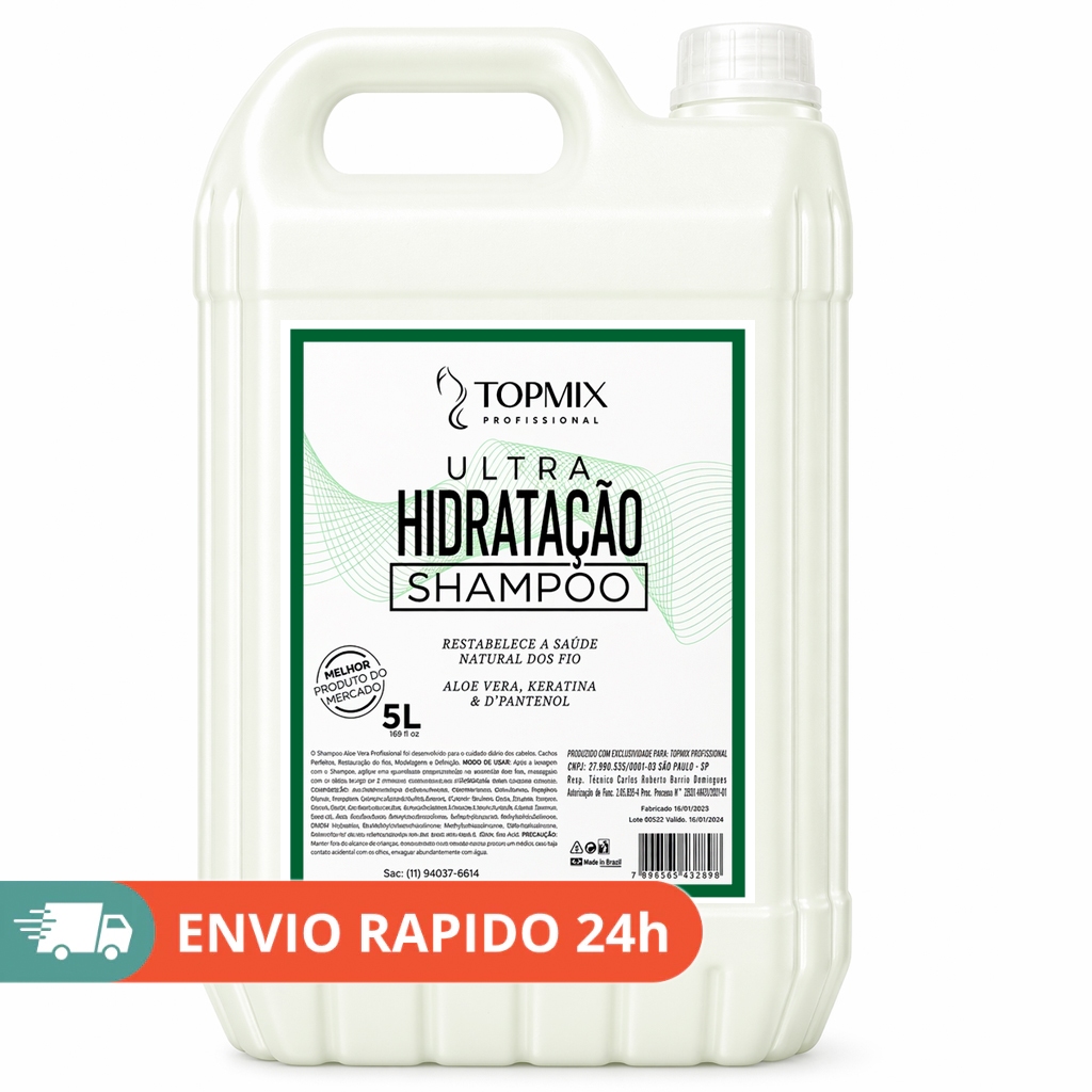 Shampoo Profissional Aloe Vera 5L Topmix Hidratação Intensa Controle Oleosidade Uso em Lavatório