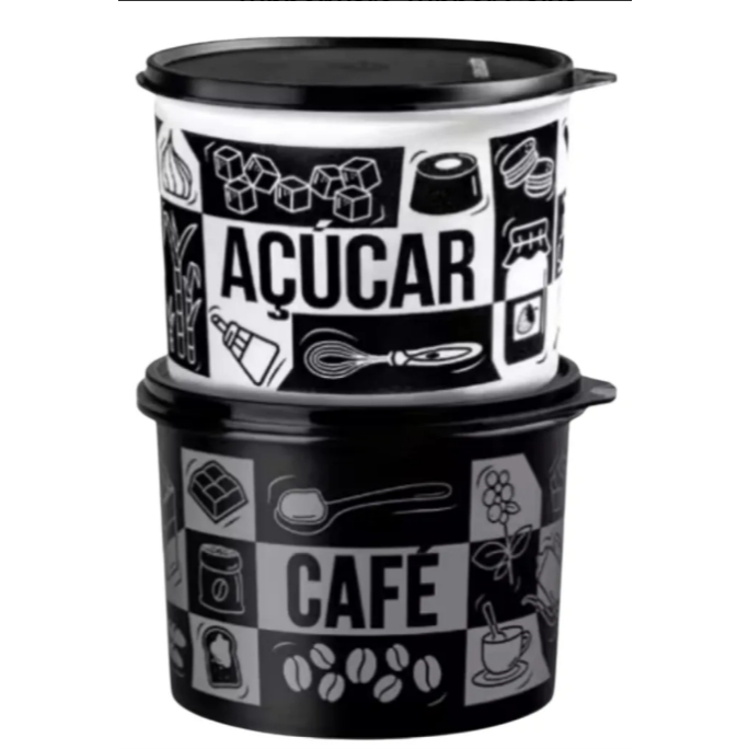Kit tupper Pop Box caixa mantimentos Café 700 g e Açúcar 1,4 L Tupperware