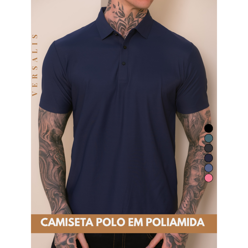 Camiseta Polo Premium Camisa Masculina Tecido Gelado Poliamida Elastico Acabamento Top Sem Costura