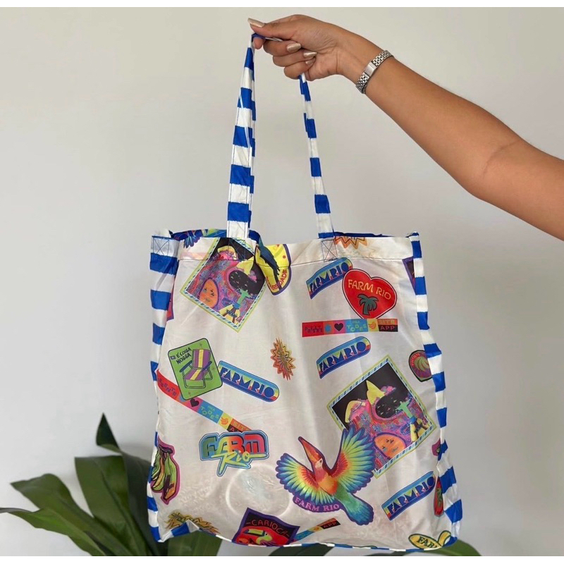 Bolsa Com 2 Alça + Chaveiro Porta Moeda Banana Colorida Farm Rio 1 Unidade Tactel 41cm x 7cm x 21cm