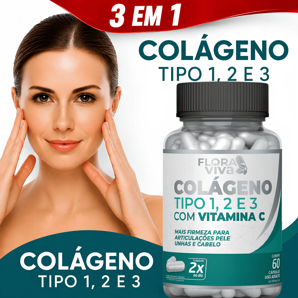 Colágeno Tipo 1 Colageno tipo 2 e 3 com Vitamina C para Pele Articulações Unhas e Cabelo Mais Firmes