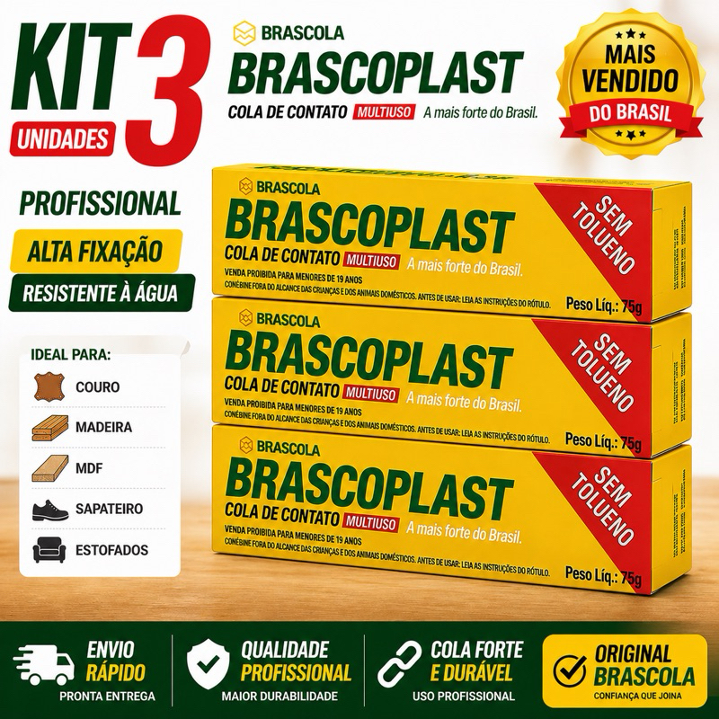 Até 3 Colas de Contato Brascoplast 75g Profissional - Sapateiro, Couro, Madeira e MDF (Resistente à Água) sem Toluol