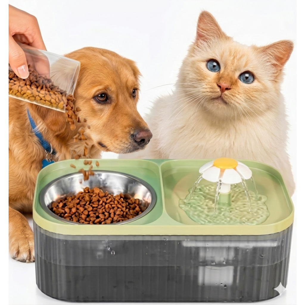 Fonte de água com tigela de comida - Fonte de água ultra silenciosa para Cães e gatos