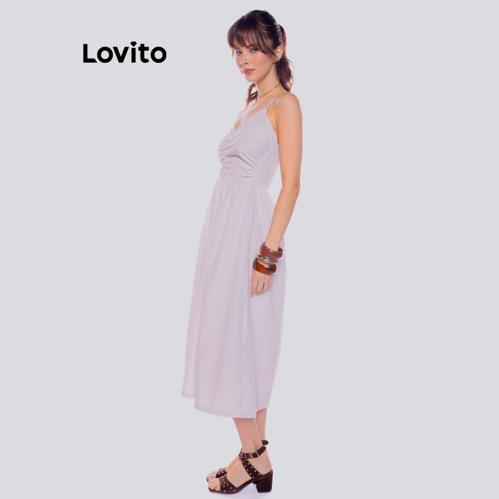 Lovito Vestido Listrado Feminino Verão Alcinha DRB850BRL880 · foto 2