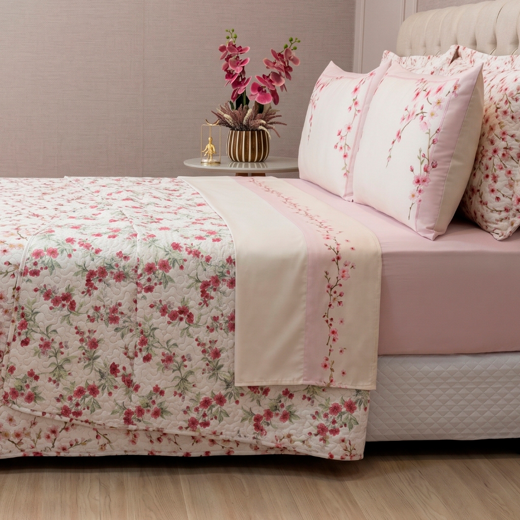 Detalhes do Kit Cobre Leito e Jogo Cama 07 Peças Harmony