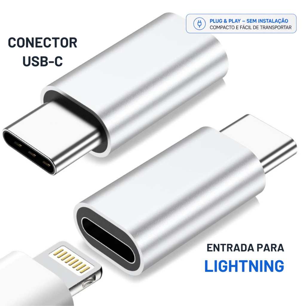 Adaptador OTG Lightning para USB-C iPhone Carregamento Tipo-C