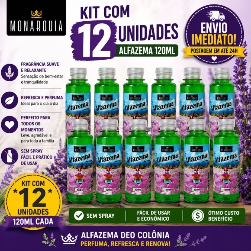 ALFAZEMA DEO COLÔNIA 120ML - Kit 12 UNIDADES.