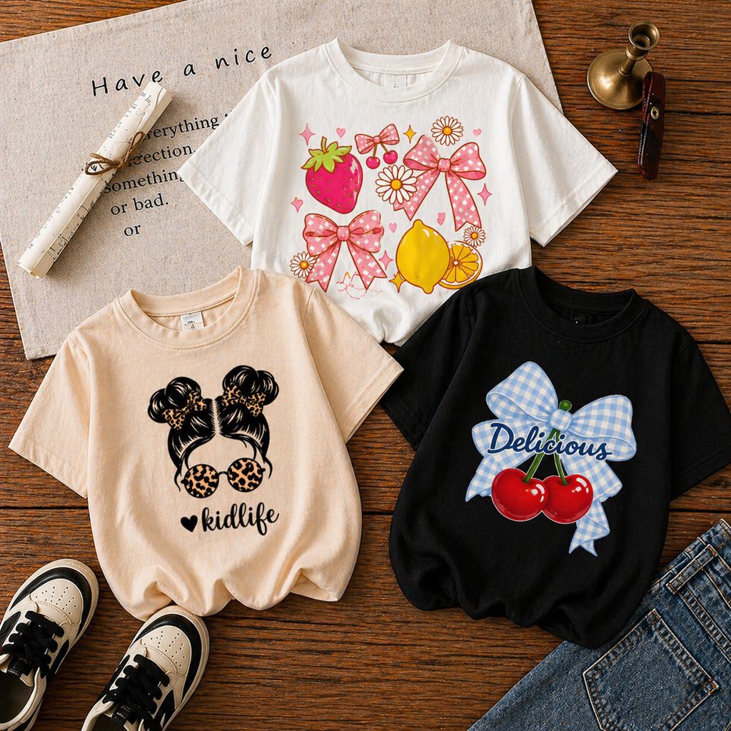 Kit 3 T-Shirt Estampada Meninas Algodã Fofa Tendência Dia A Dia Estilosa Blusinha Camiseta Kids