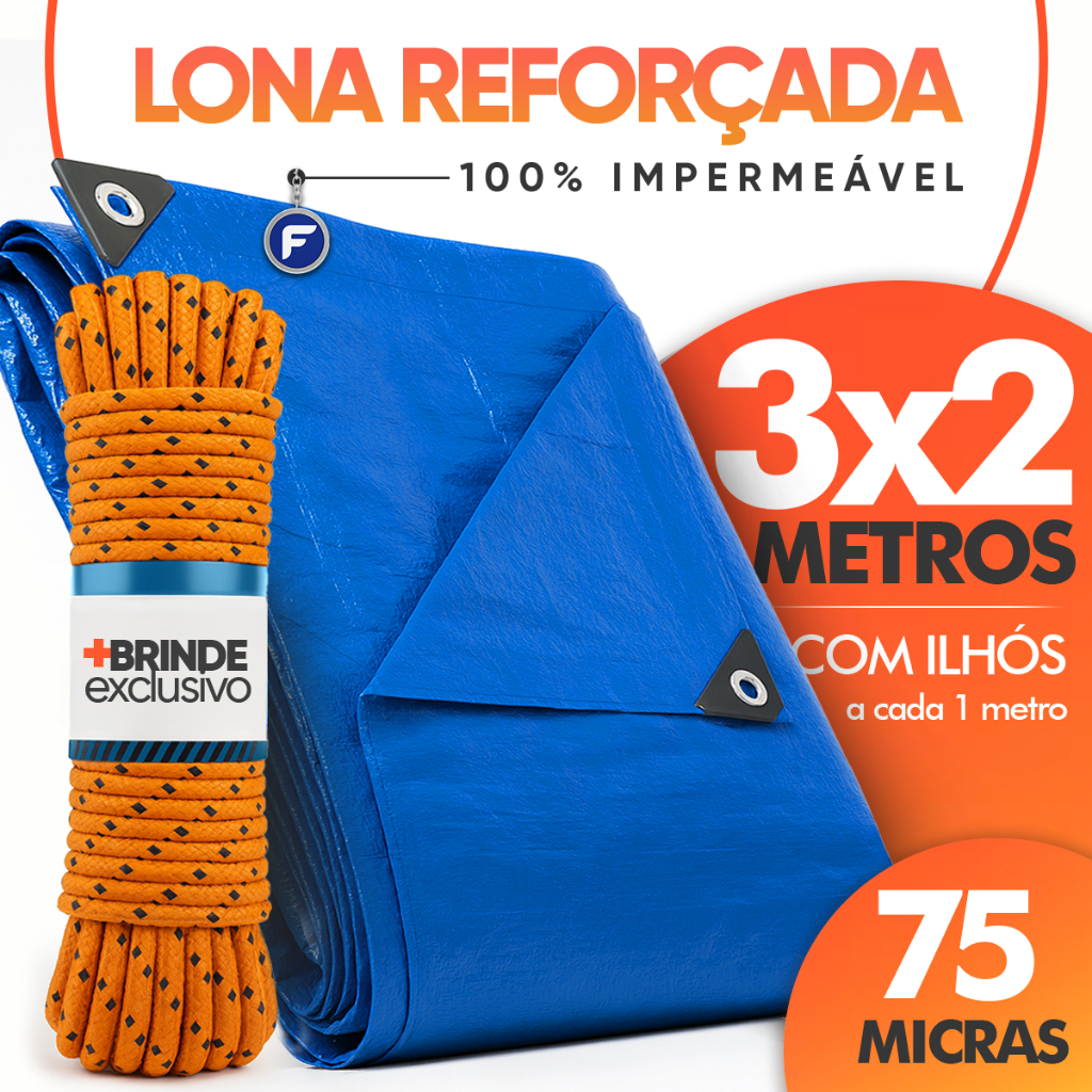 Lona Plastica Cobertura Impermeavel Azul 3x2 Lona Piscina Barraca Camping Telhado 2x3 Ilhos + Corda