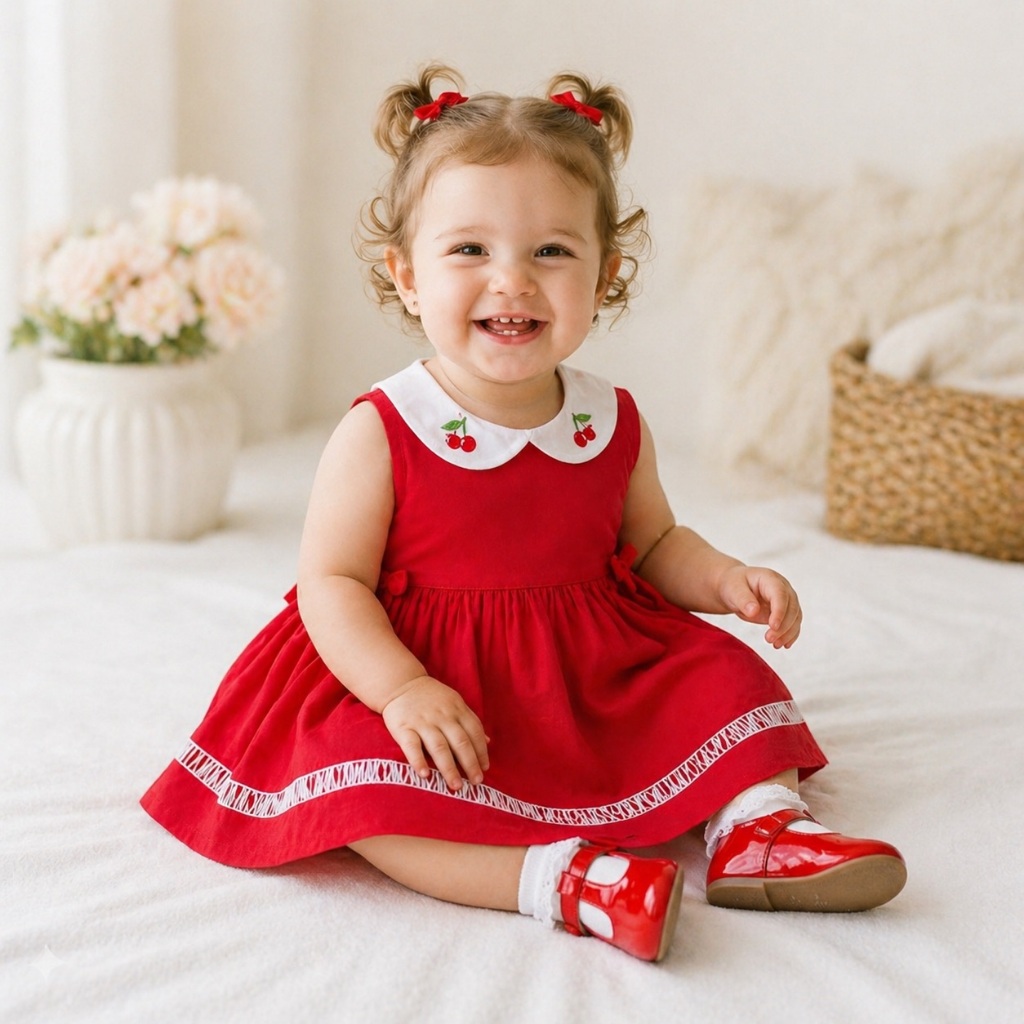Vestido Bebê Infantil Bordado Mundo Nina Luxo Macio Confortável 100% Algodão 2 Meses a 4 Anos
