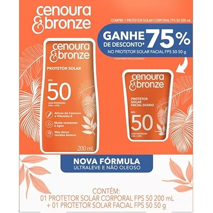 Kit Cenoura & Bronze Protetor Solar 200ml+ Protetor Solar Facial 50g - FPS 50