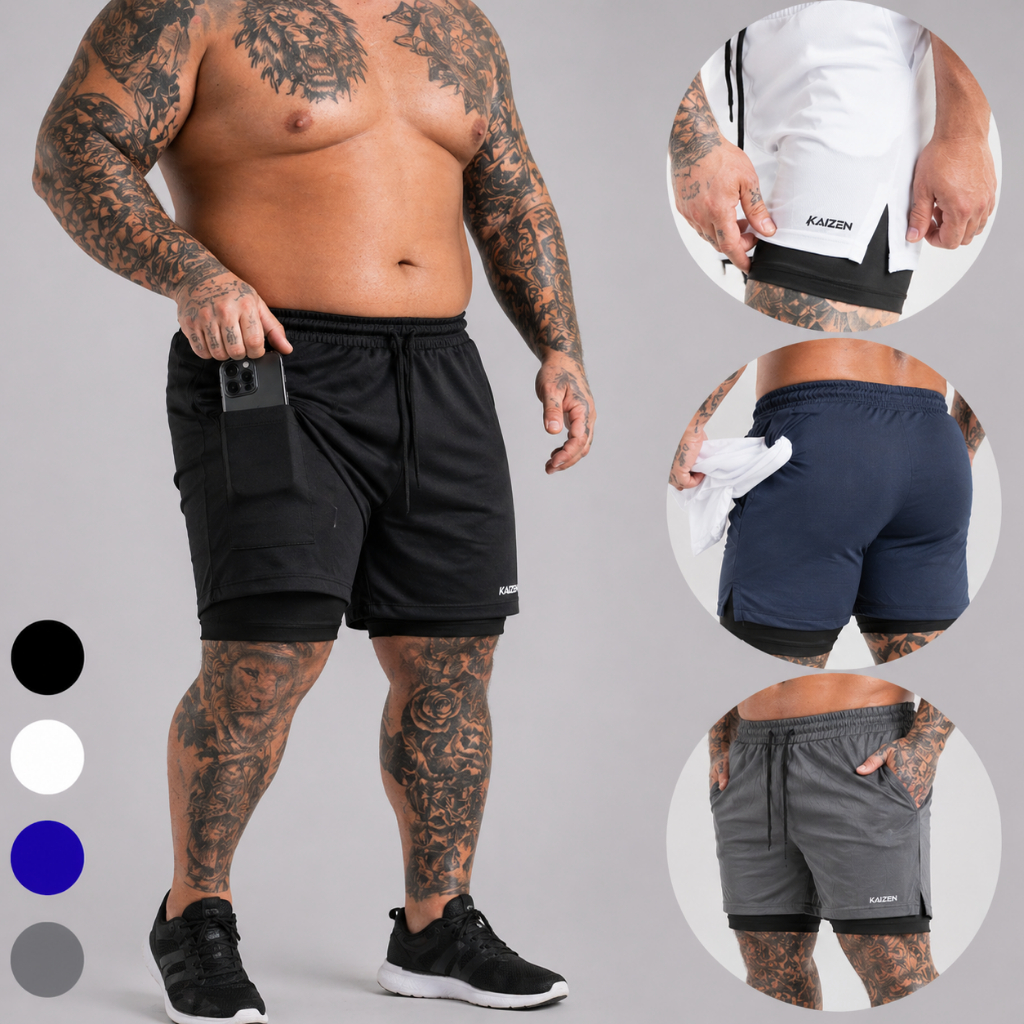 Bermuda 2 em 1 PLUS SIZE lisa shorts camada dupla com compressão bermuda academia