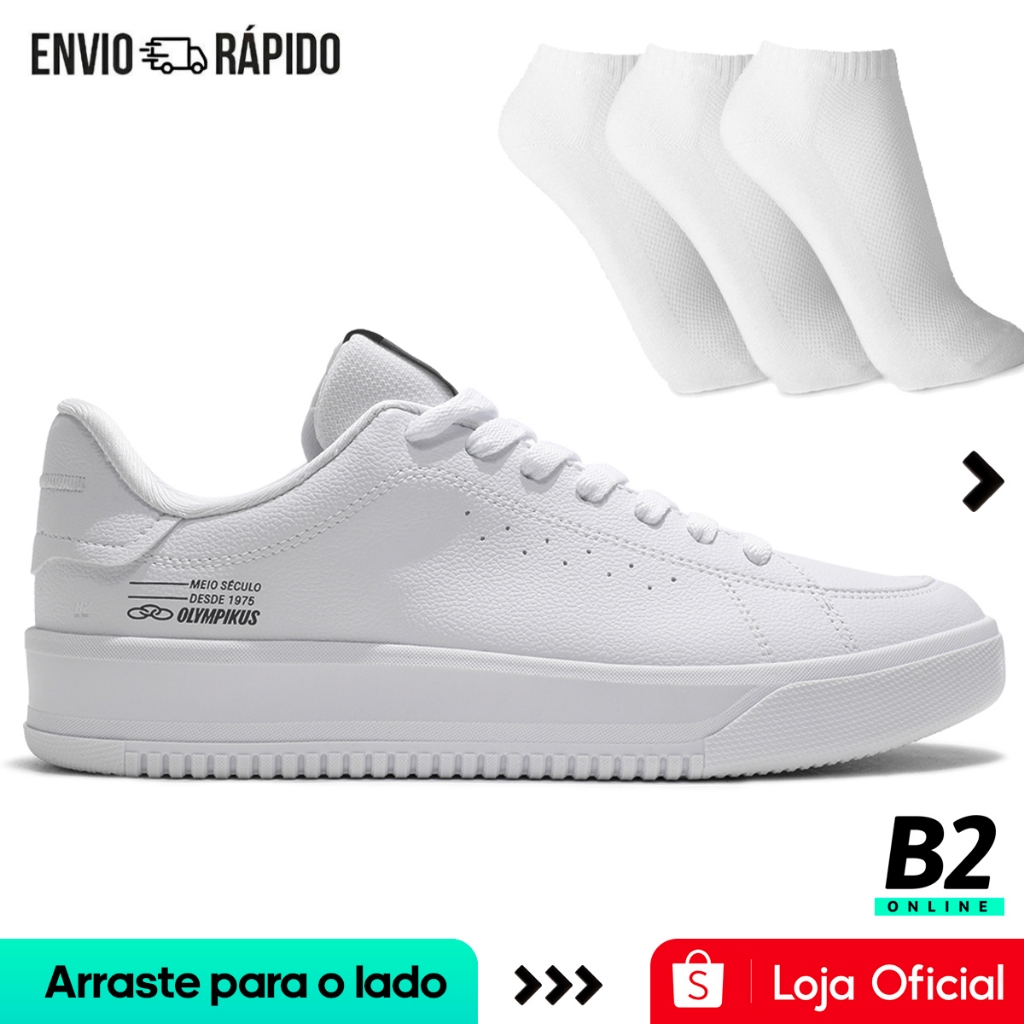 Tênis Olympikus Eros 2 Masculino Branco + 3 Pares de Meias Original com Nota Fiscal e Garantia