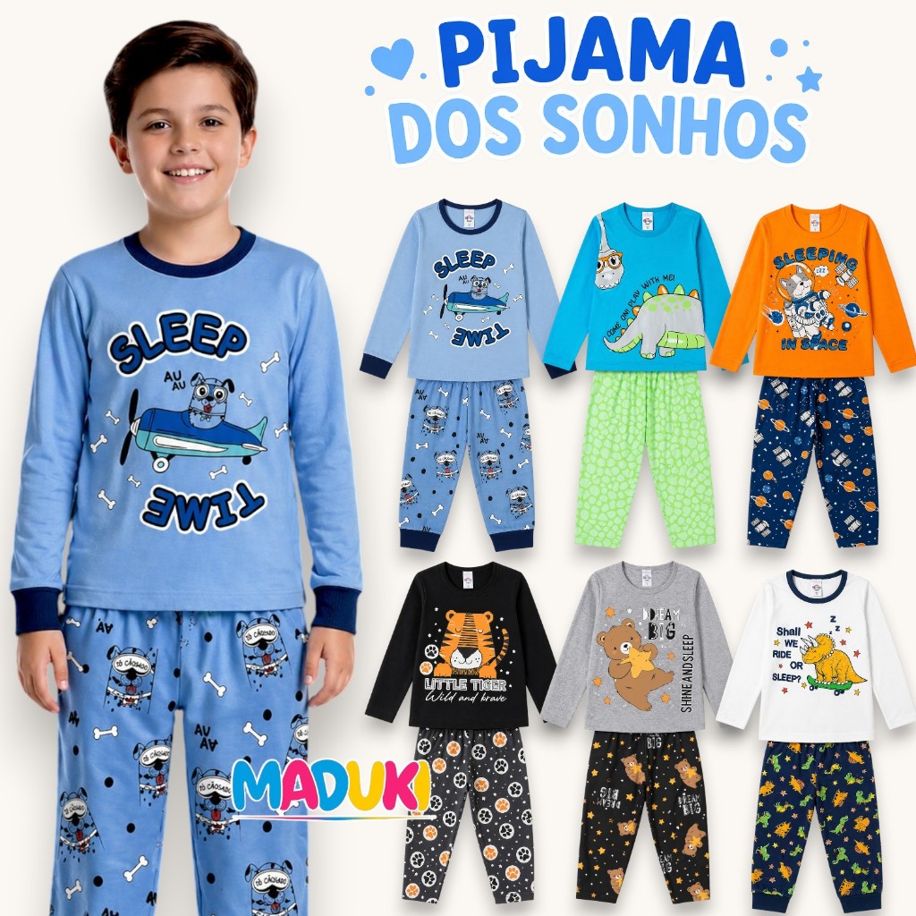 Kit 4 Peças Pijama Infantil Masculino Inverno Manga Longa Estampados Confortáveis