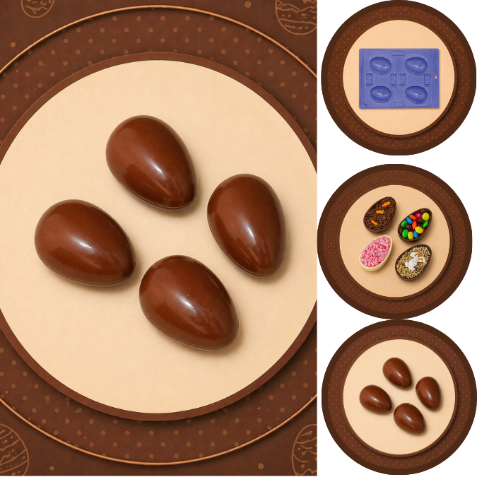 1~5 Forma Para Chocolate Especial 3 Partes Ovo Liso 50gr P30 Porto (CHOCO)