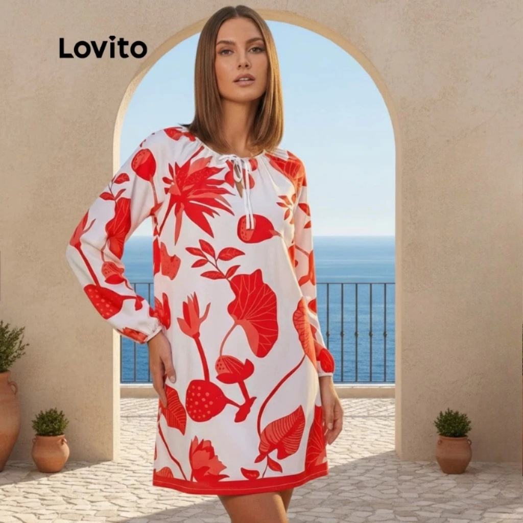 Lovito Vestido Manga Longa Estampado DRB173BRL202