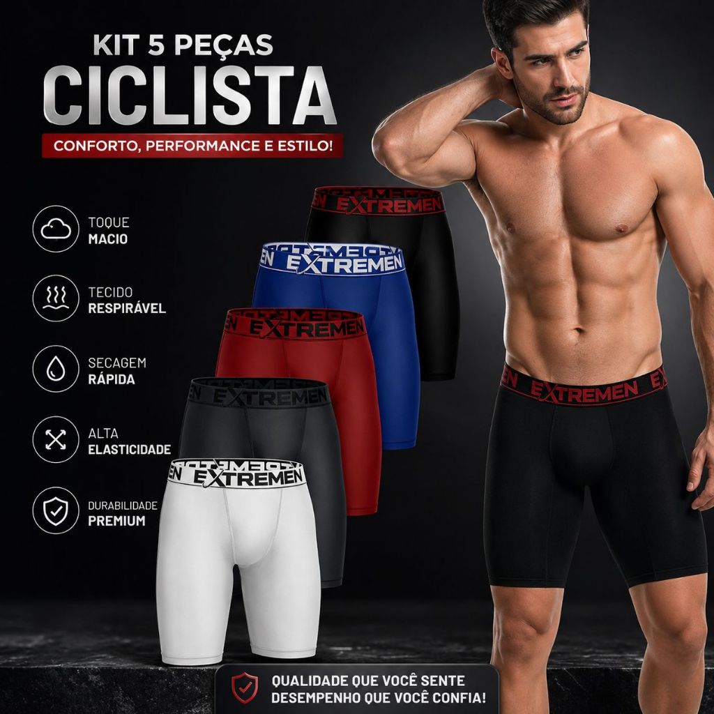 Kit 5 Cueca Box Ciclista Boxer Perna Longa Lisa Microfibra