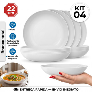 Kit Jogo 4 Pratos Fundos de vidro Blanc Nadir Opaline 22cm 22 cm Vidro Branco Pronta Entrega