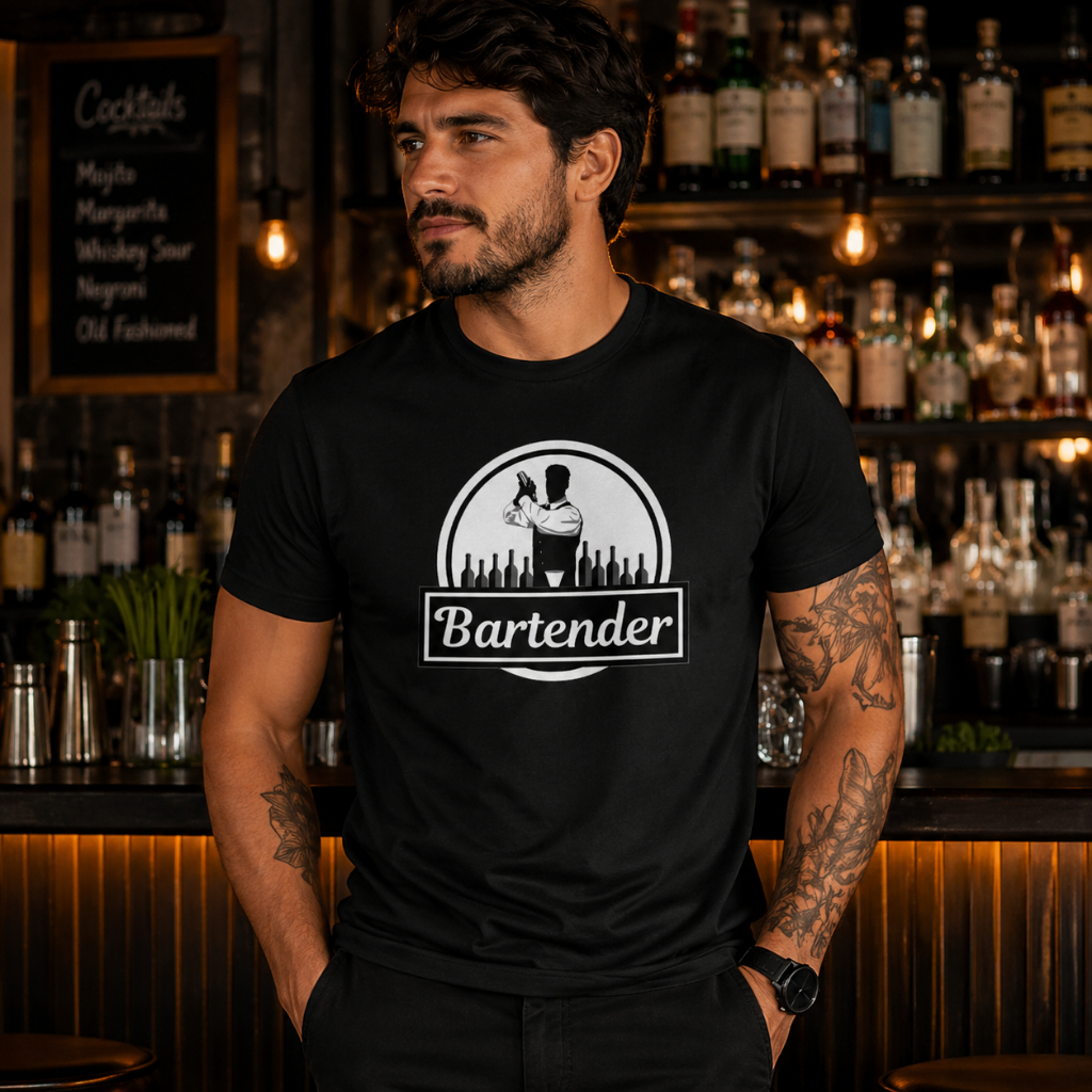 Camiseta Masculina Bartender Estampa Bar Profissional Minimalista Casual Algodão Premium Confortável