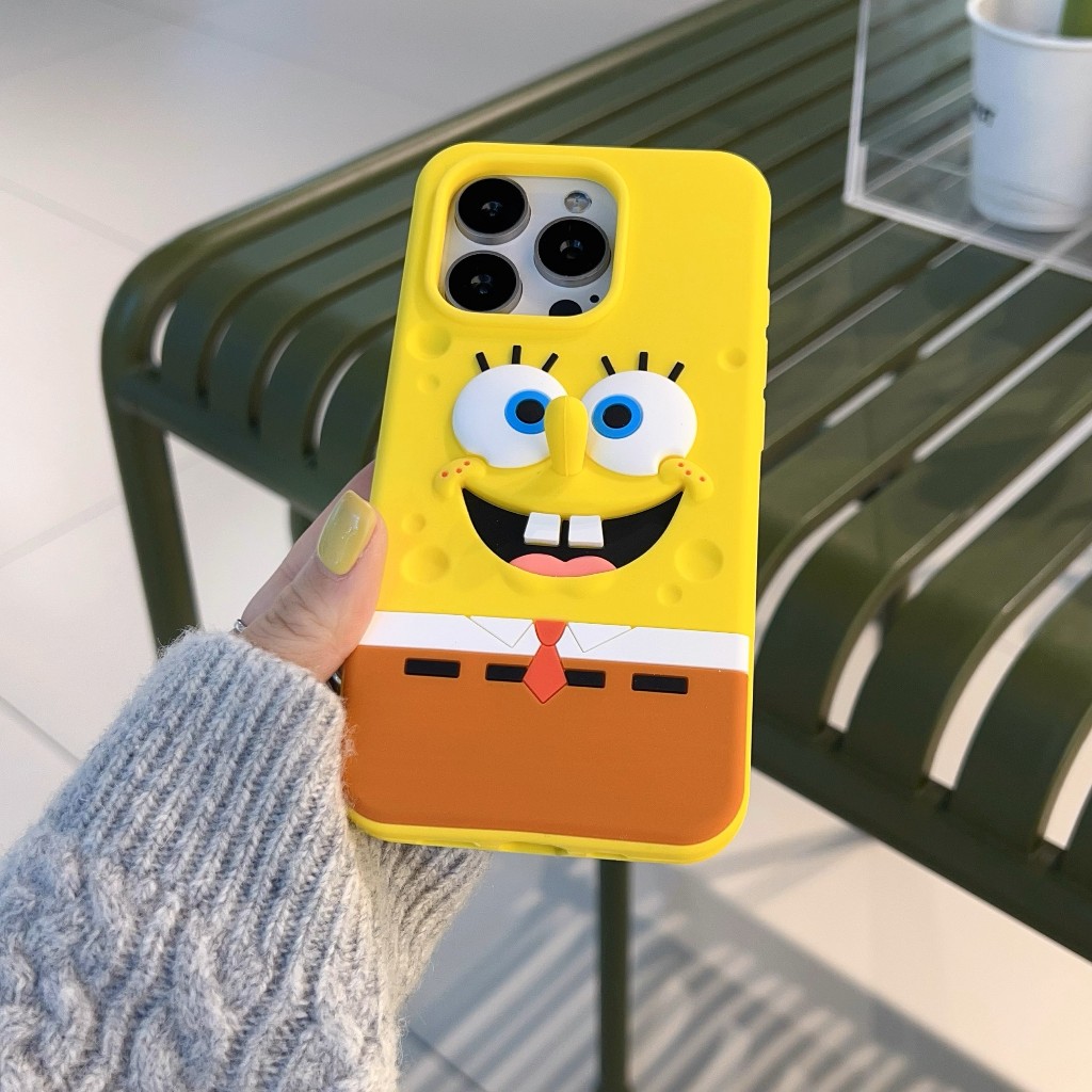 Capa Capinha Bob Esponja De Silicone Para iPhone XR, 11, 12, 13, 14, 15 Pro Plus Promax