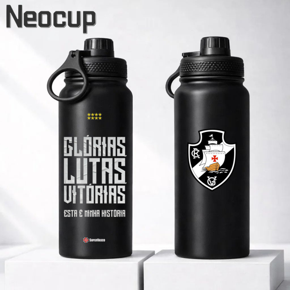 Garrafa Térmica Aço Inoxidável 304 Time de Futebol Vasco da Gama com alça e com tampa 800ml