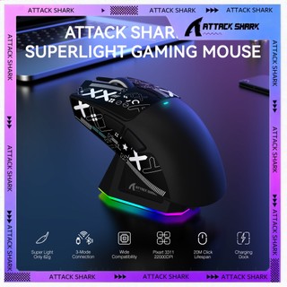 ATTACK SHARK X11 Lightweight Wireless Gaming Mouse,Tri-Mode,22K DPI,PAW3311-Black/White/Red & Tape