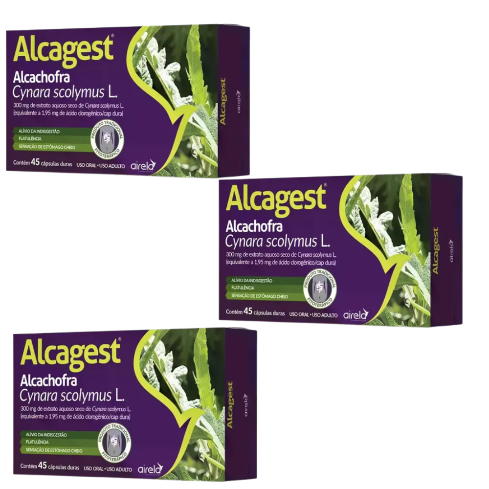 Kit com 3 Suplemento Alcagest Alcachofra 300mg 45 Caps. - Airela