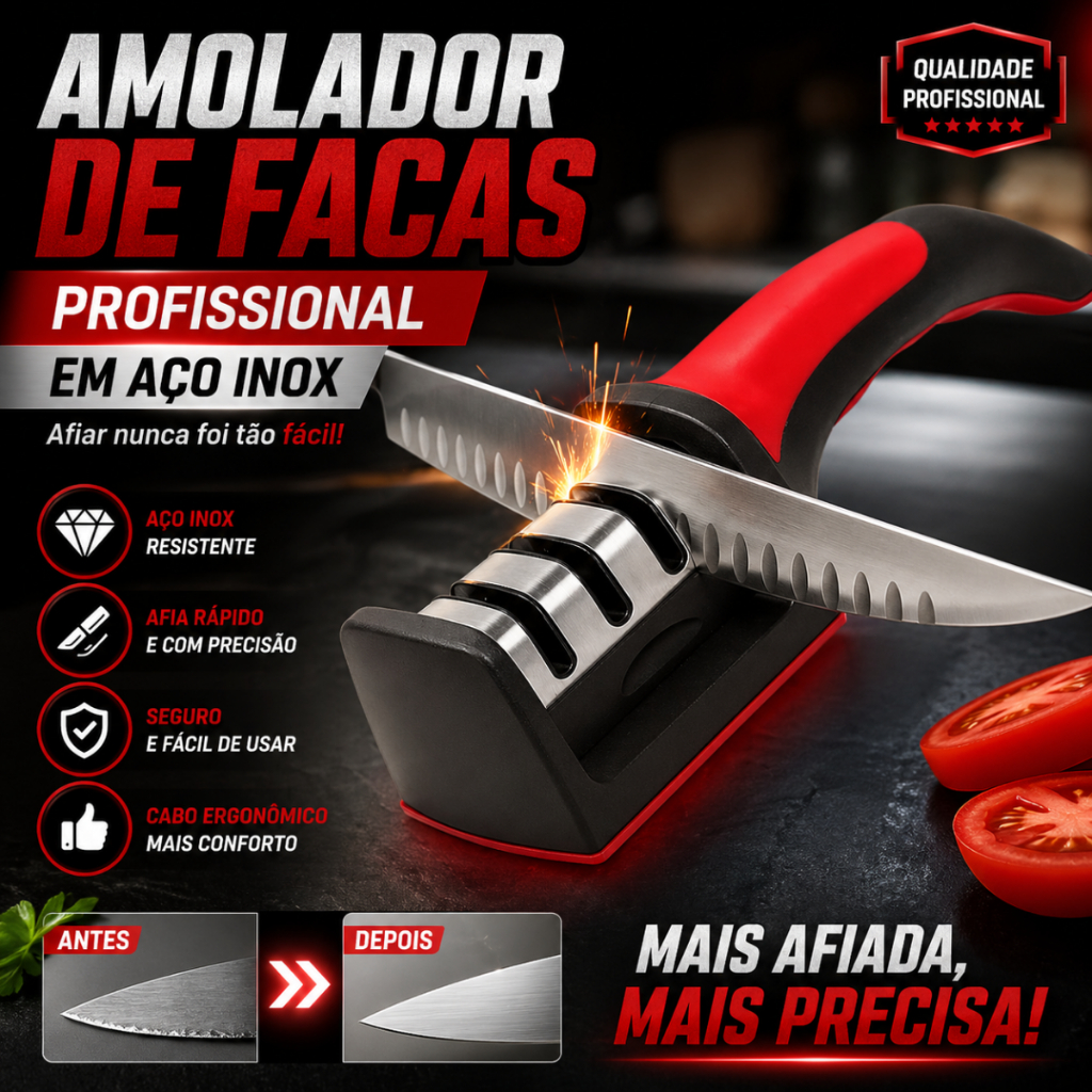 Amolador Afiador De Facas Em Aço Inox Profissional Com 3 Afiadores Profissional Fácil Manuseio Produto Aprovado Luxo