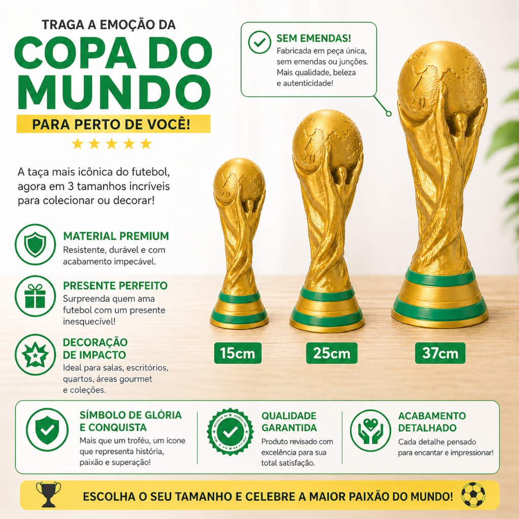 Trofeu Taça da Copa do Mundo 2026 FIFA Decoração Casa Tamanho Real